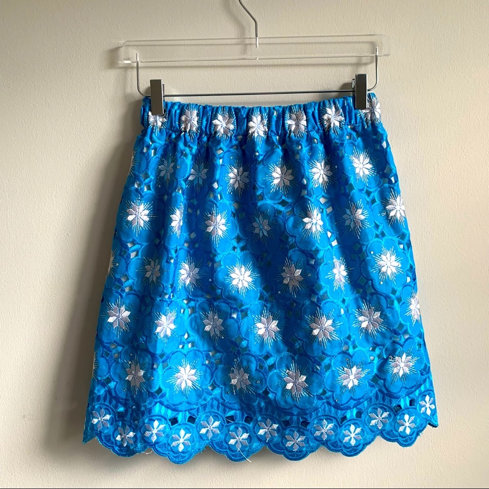 Yumi Kim Embroidered Floral Eyelet Scalloped Lace mini skirt